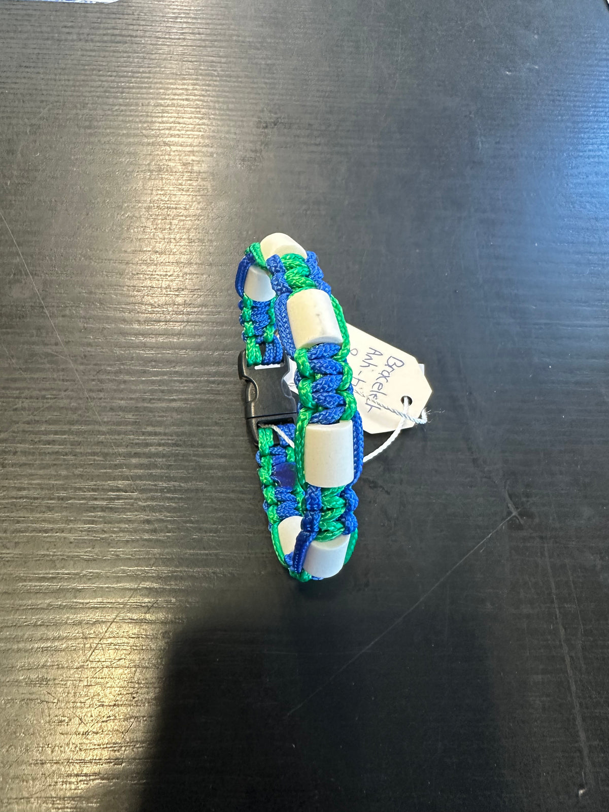 BRACELET ANTI TIQUE/POUX TAILLE 21CM VERT METALLIQUE ET BLEU ELECTRIQUE