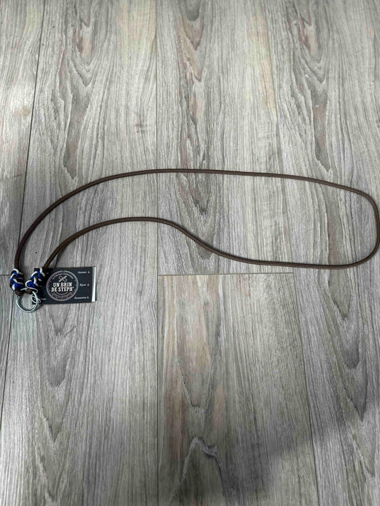 CORDELETTE FINE TAILLE PONEY MARRON TRESSAGE MARRON/BLEU ELECTRIQUE/BLANC