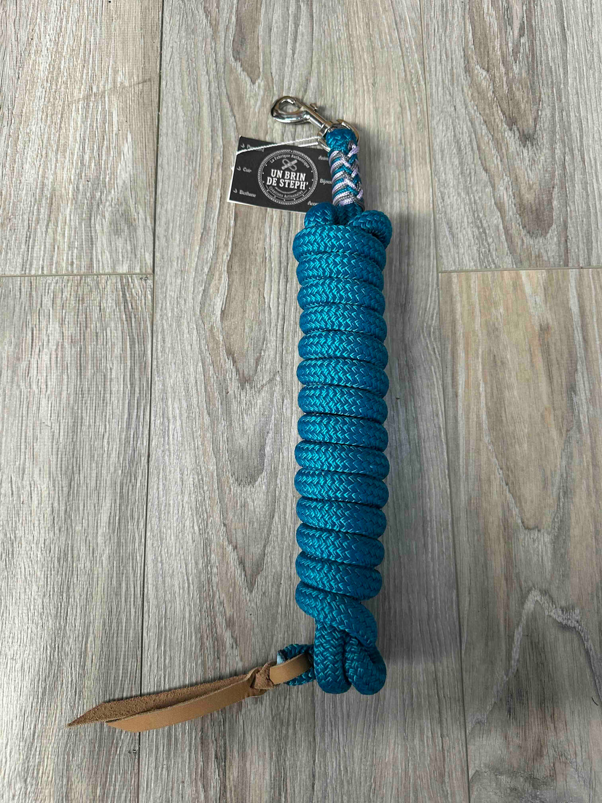 LONGE ETHOLOGIQUE 3,70M 14MM AQUA TRESSAGE AQUA/GRIS CHARBON/LILAS