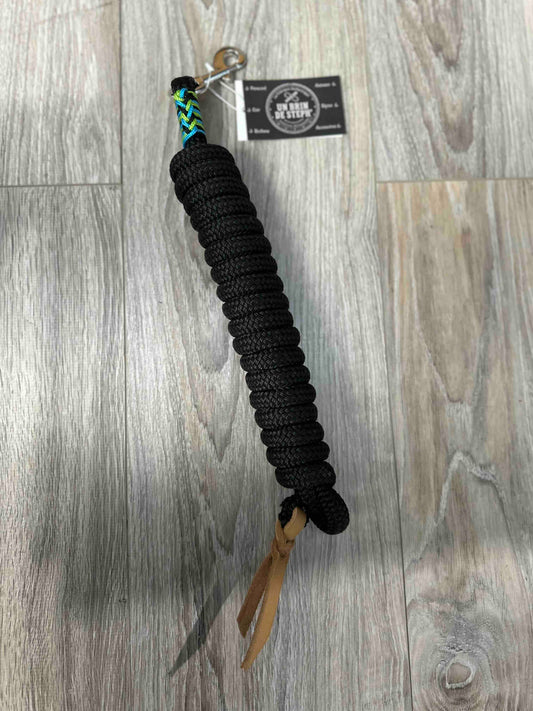 LONGE ETHOLOGIQUE 3M70 12MM NOIR TRESSAGE NOIR/VERT POMME/BLEU OCEAN